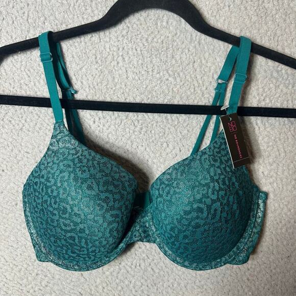 No Boundaries Bra Womens Green 36C Allover Lace Push Up‎ Bra NEW - Picture 1 of 8